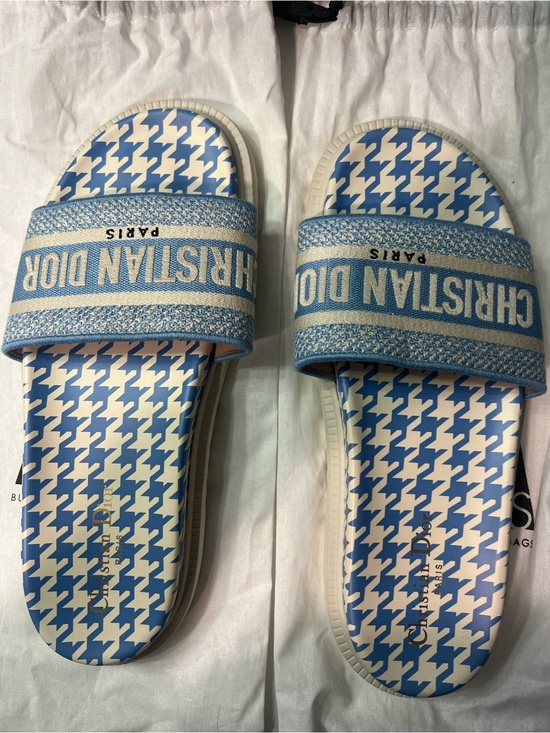Dior Shoes - Authentic Dior Dway Blue Houndstooth Slide Sandals, size 12